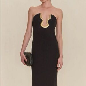 COPY - Cult Gaia Abril Gown - Elegant Black Dress with front gold hardware cuto…
